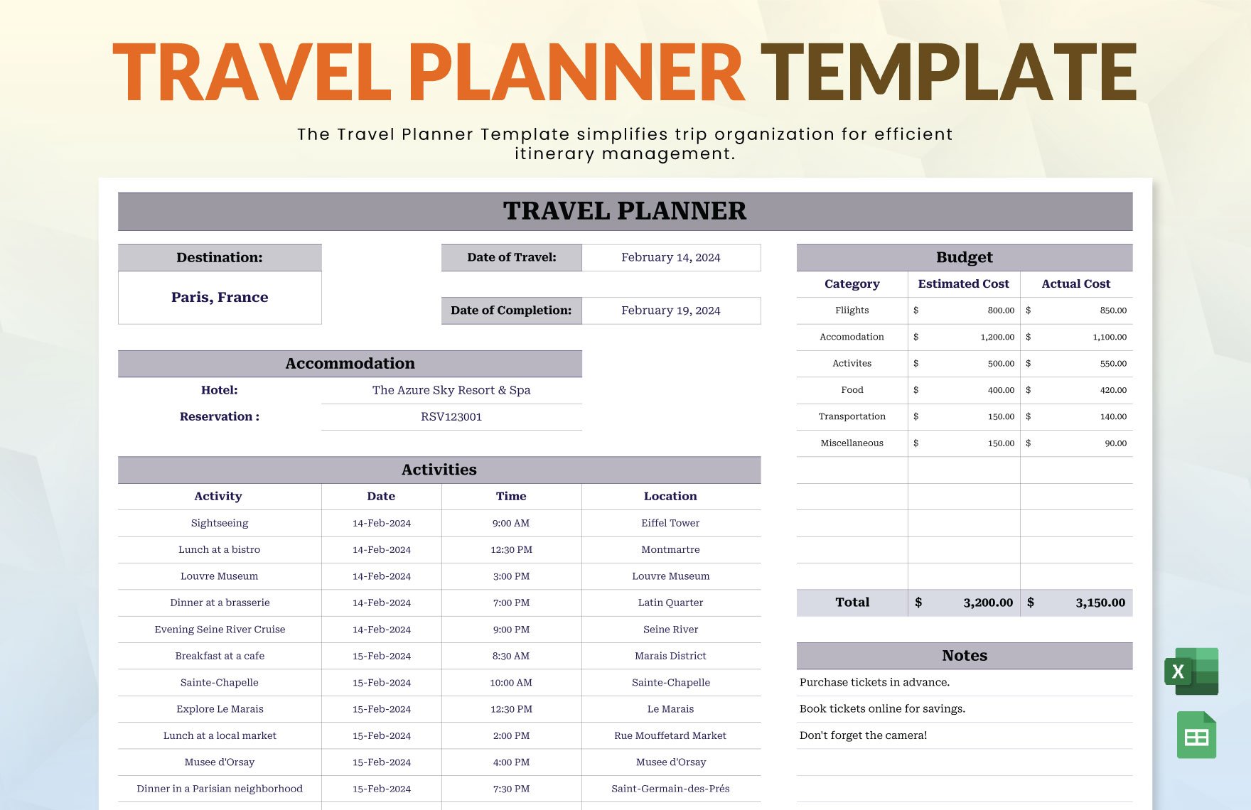 Travel Planner Template