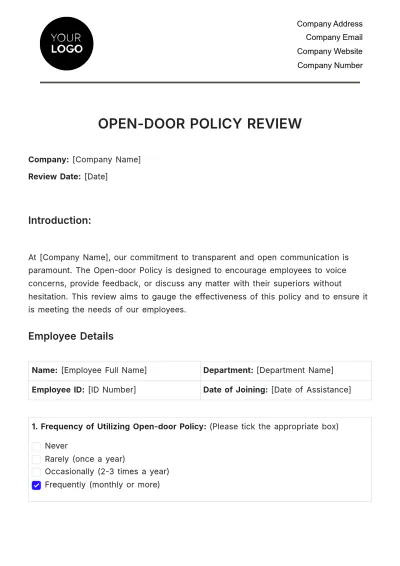 Free Open-door Policy Review HR Template to Edit Online
