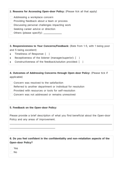 Free Open-door Policy Review HR Template to Edit Online