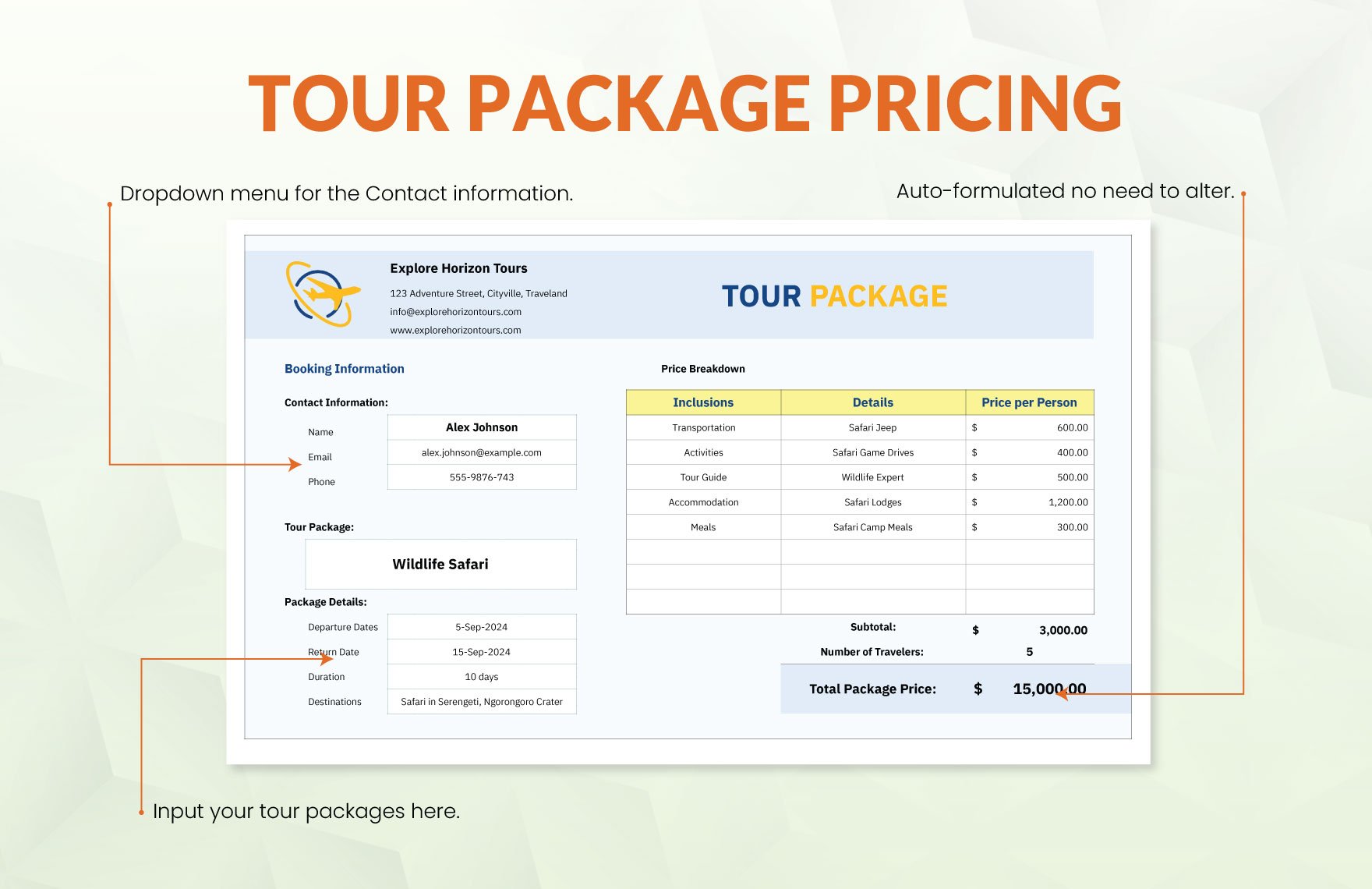 Tour Package Pricing Template
