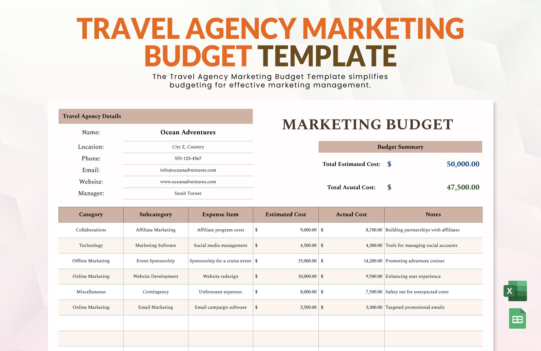 Travel Agency Marketing Budget Template