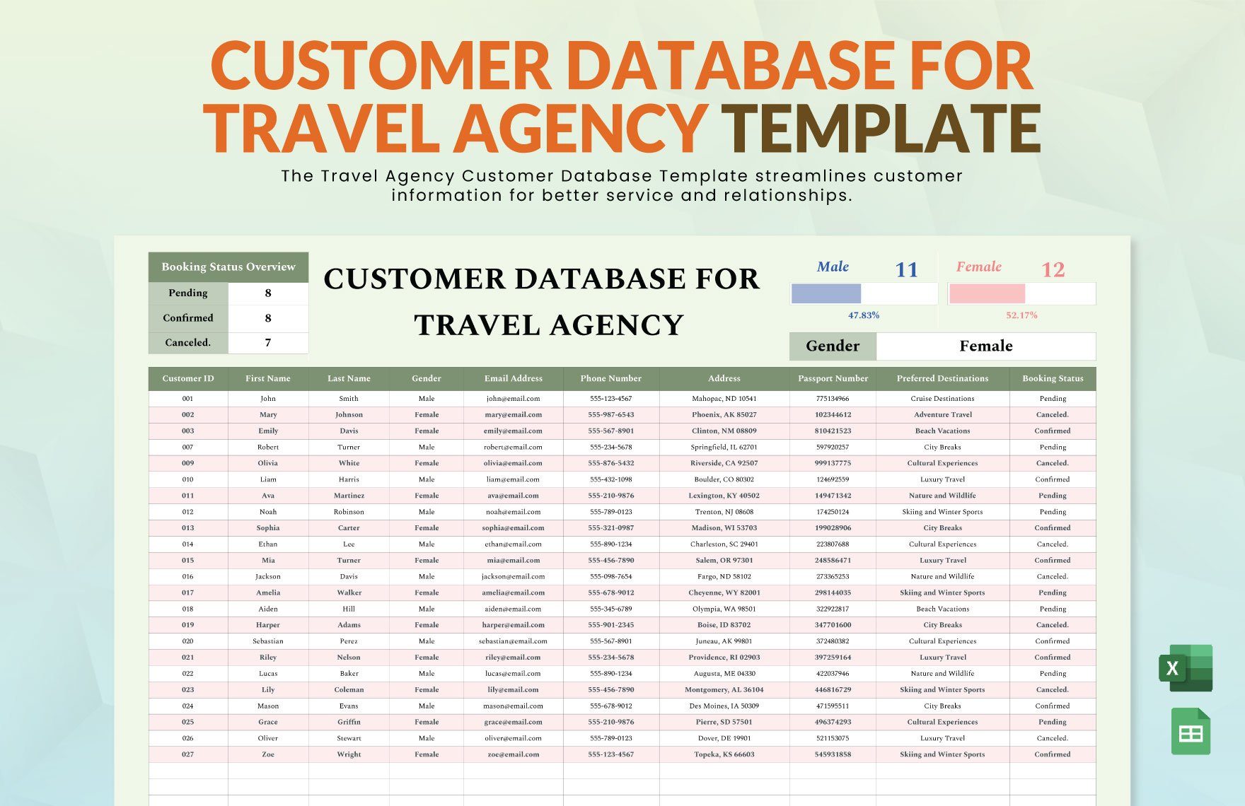 Customer Database for Travel Agency Template
