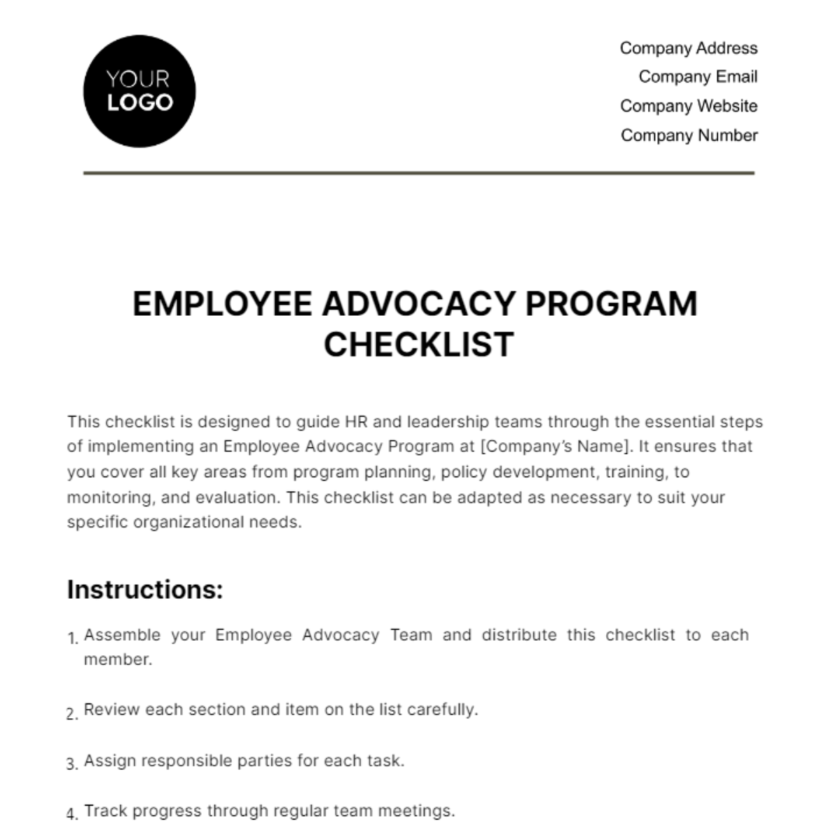 Employee Advocacy Program Checklist HR Template