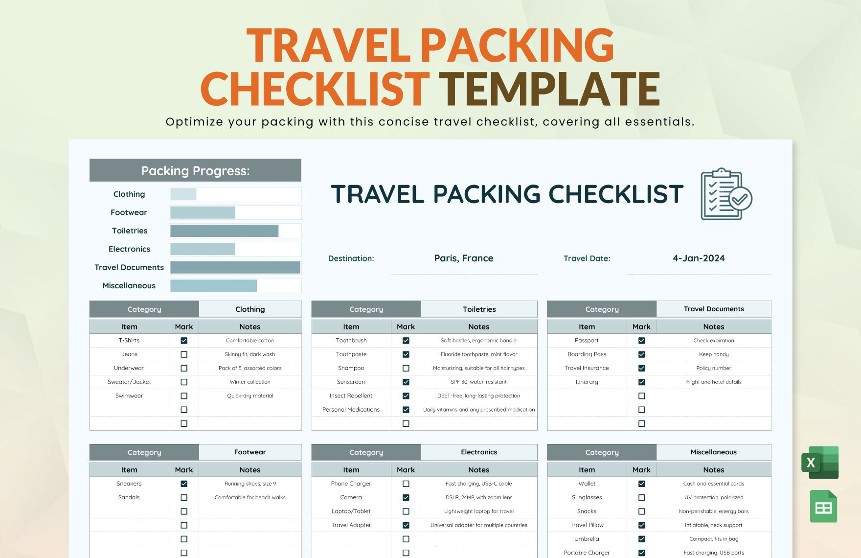 Travel Packing Checklist Template