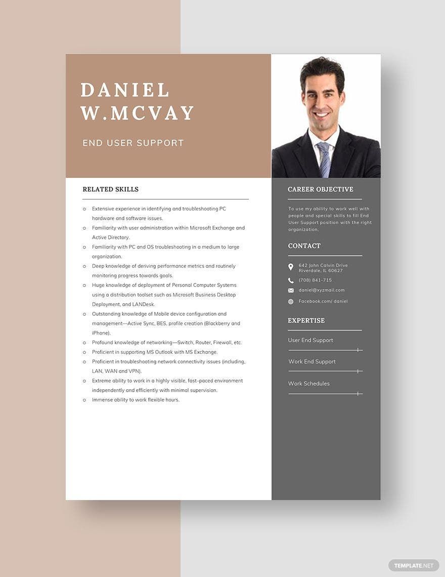 Free End User Support Resume in Word, Apple Pages