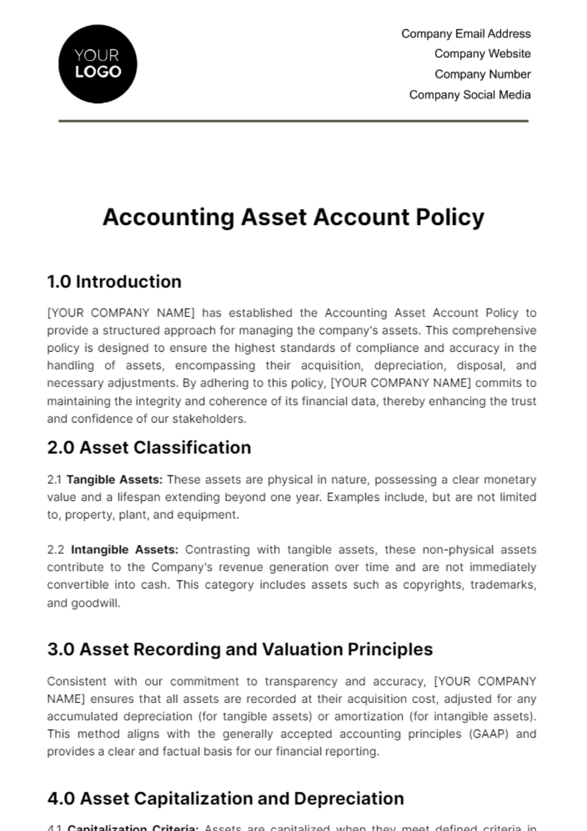 Accounting Asset Account Policy Template