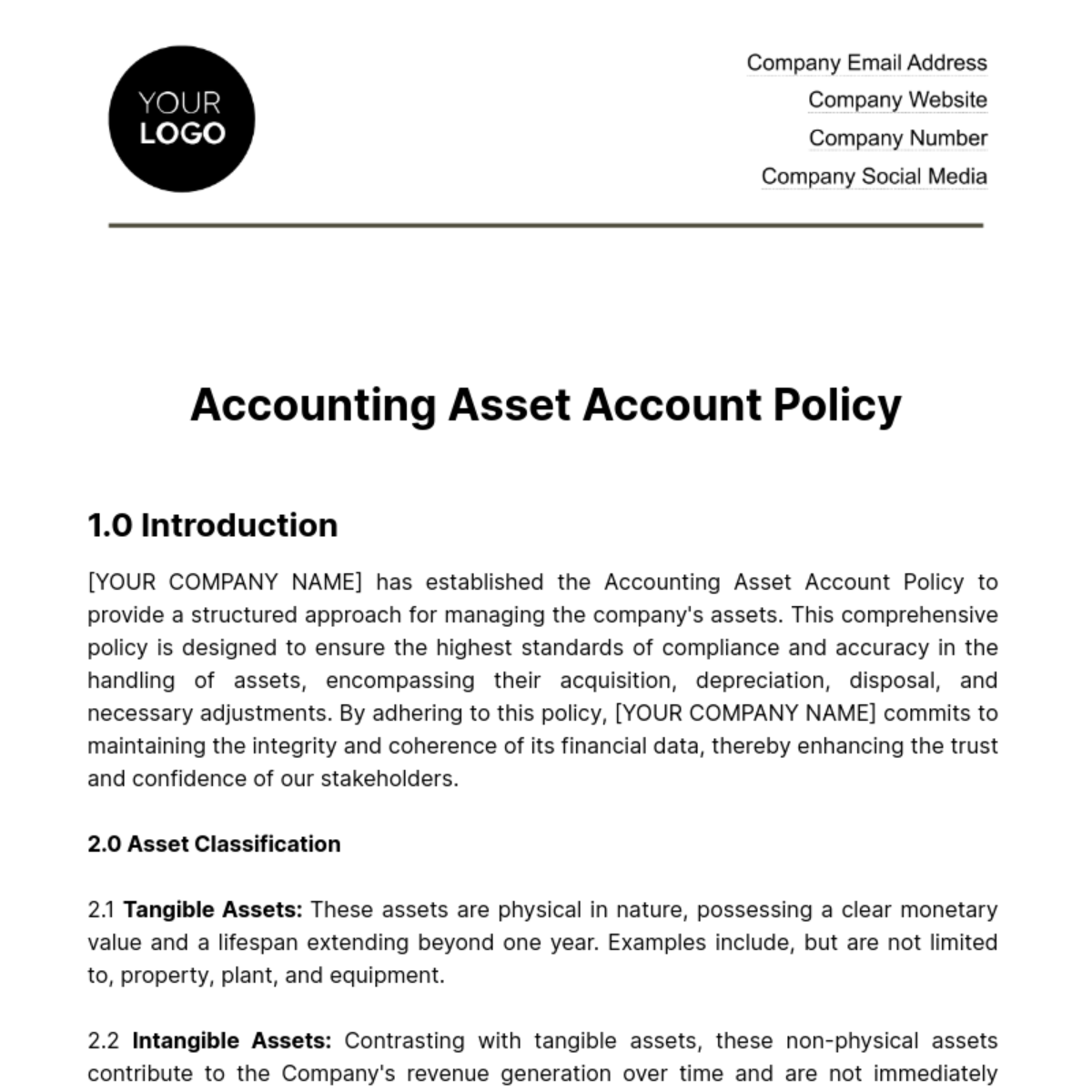 Accounting Asset Account Policy Template - Edit Online & Download ...