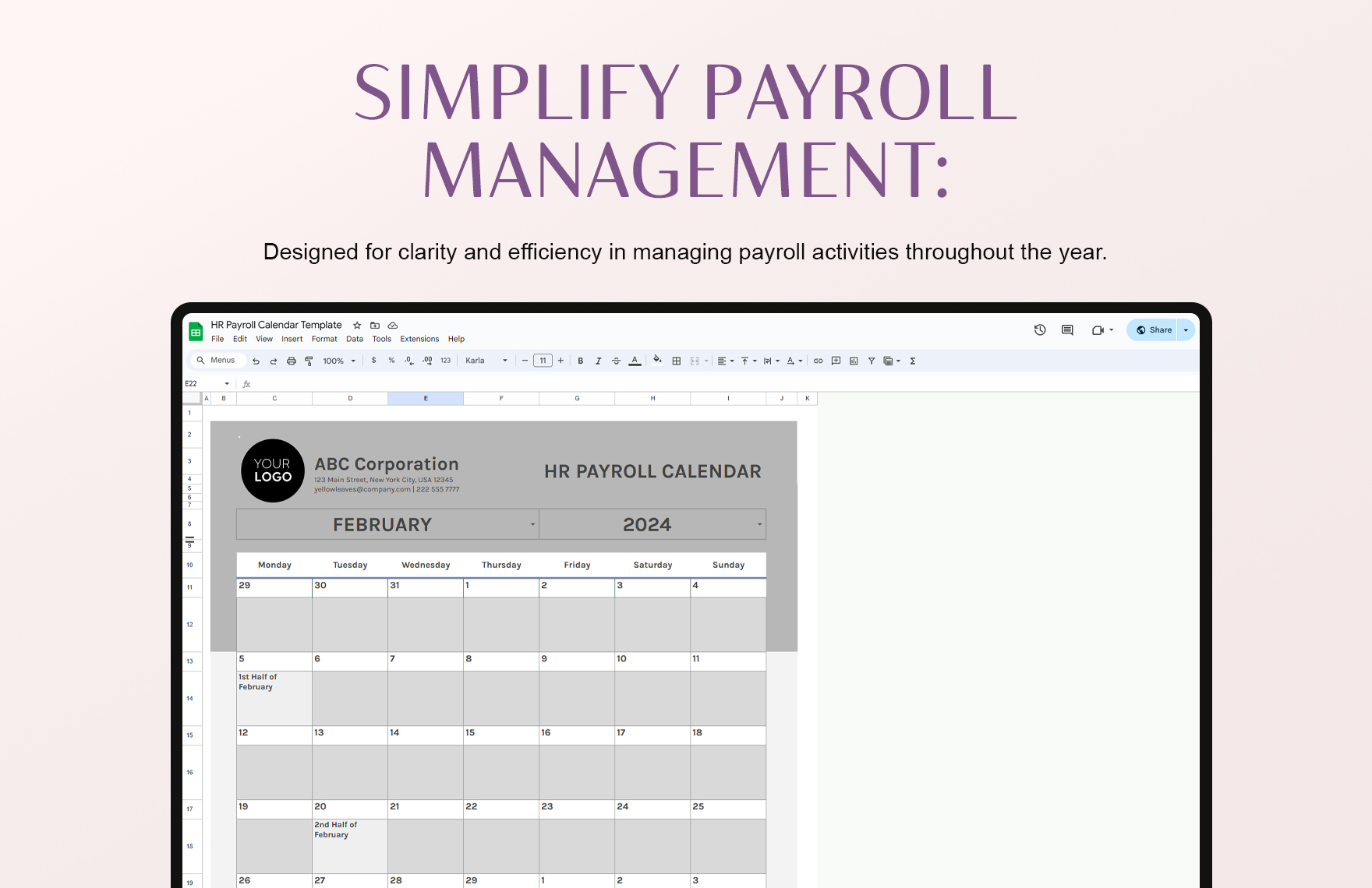 HR Payroll Calendar Template