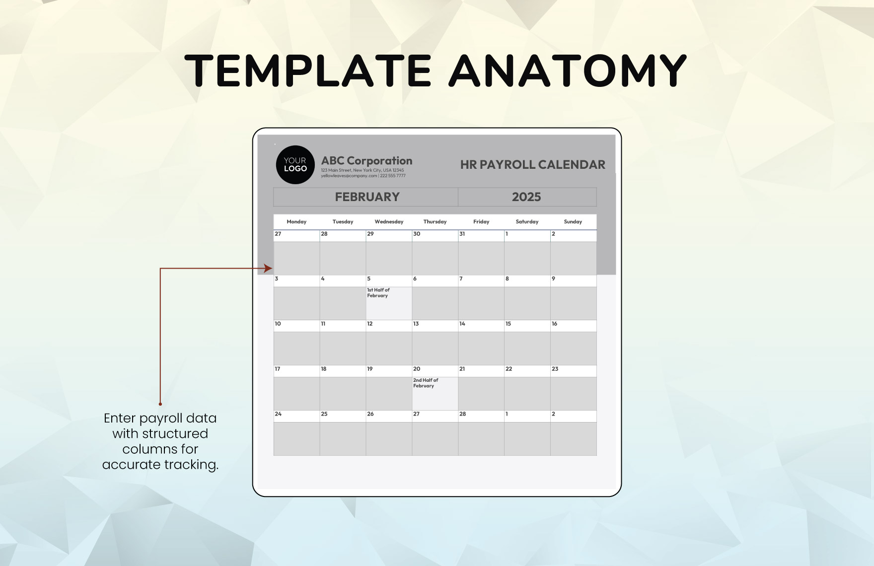 HR Payroll Calendar Template