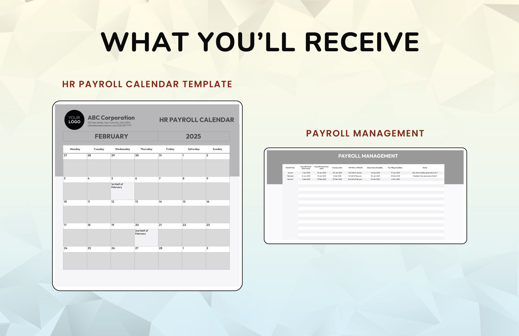 HR Payroll Calendar Template