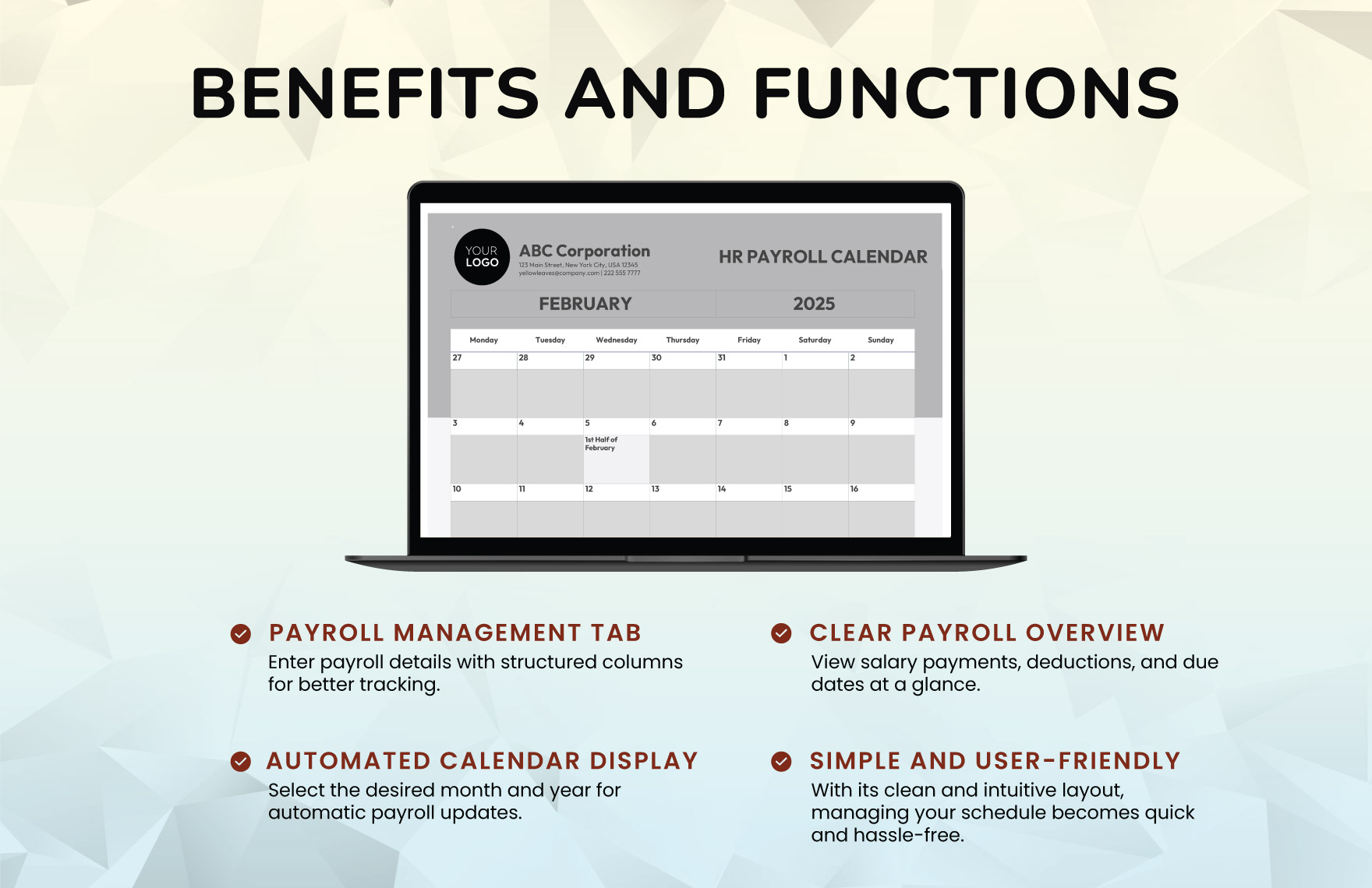 HR Payroll Calendar Template
