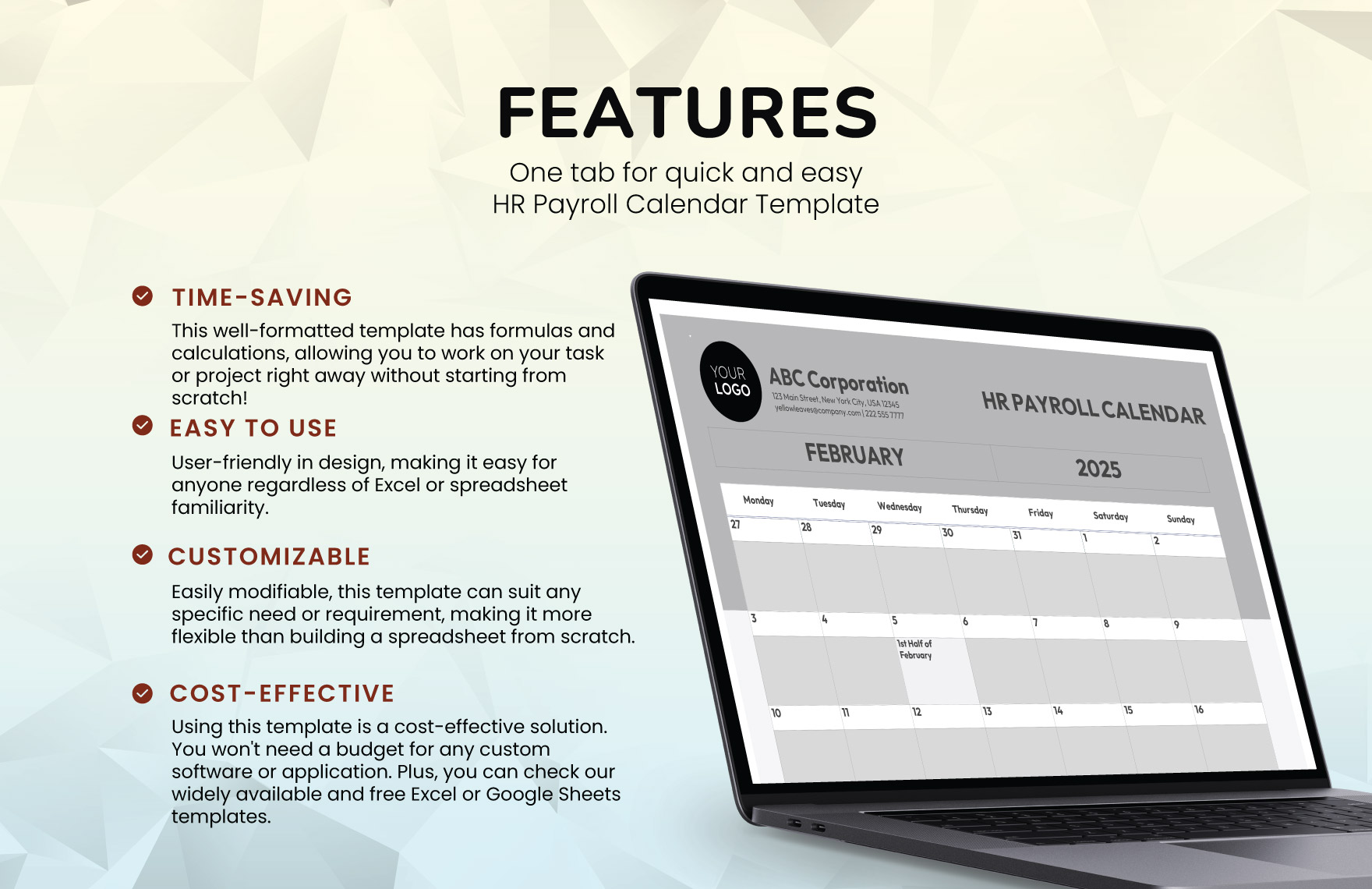 HR Payroll Calendar Template