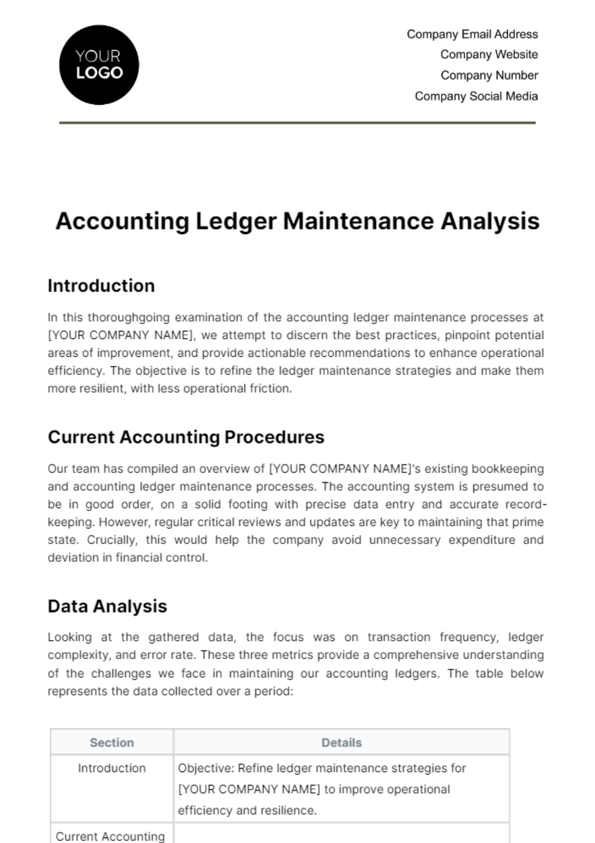 Accounting Ledger Maintenance Analysis Template - Edit Online & Download