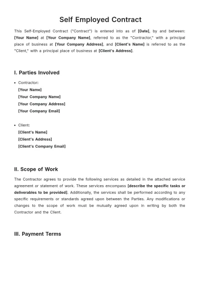 Free Self Employed Contract Template to Edit Online