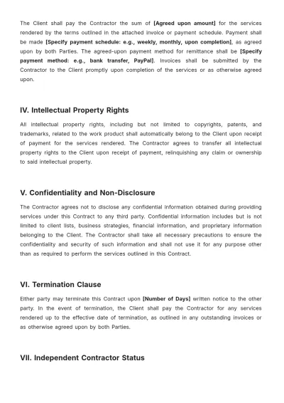 Free Self Employed Contract Template to Edit Online