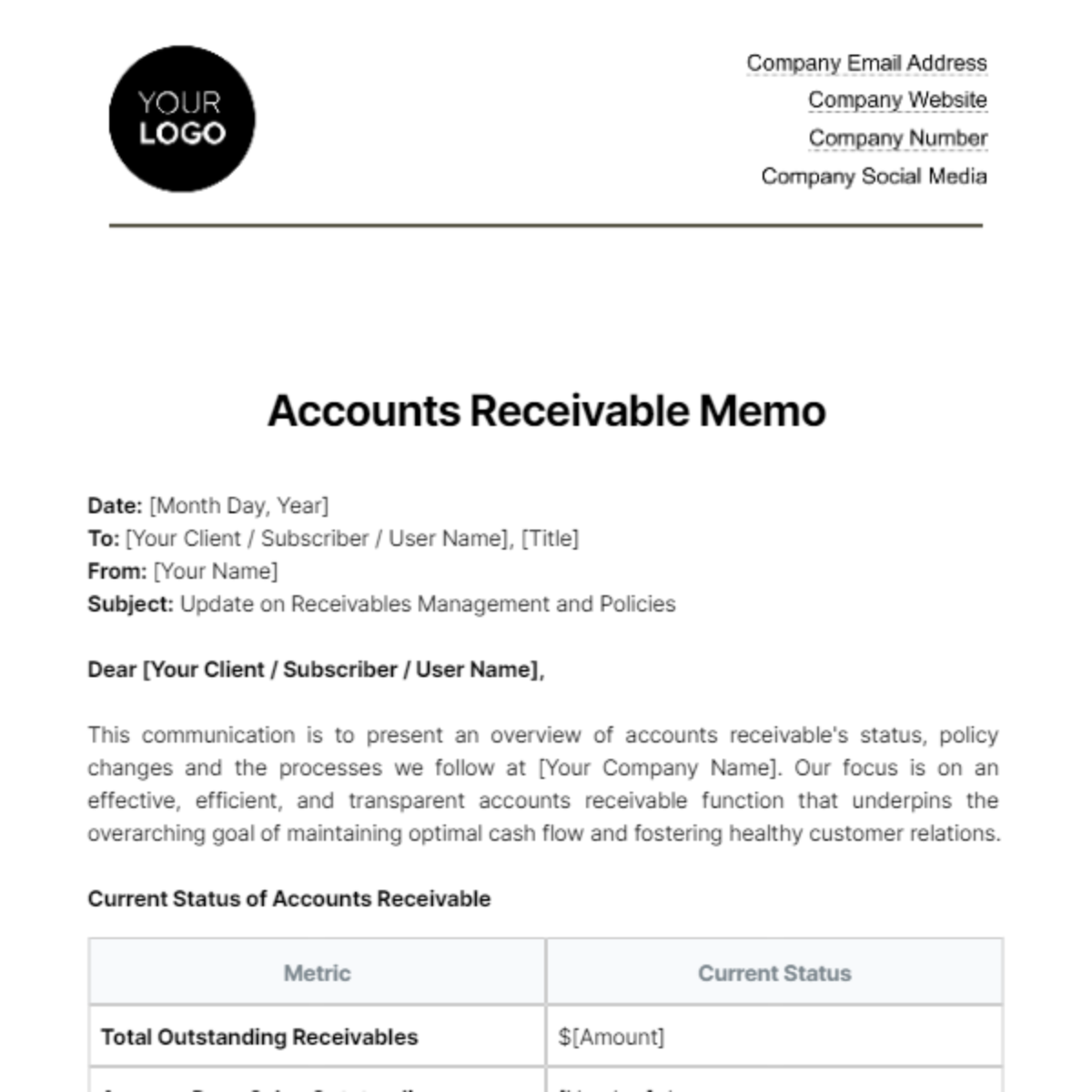 Accounts Receivable Memo Template Edit Online Download Example 