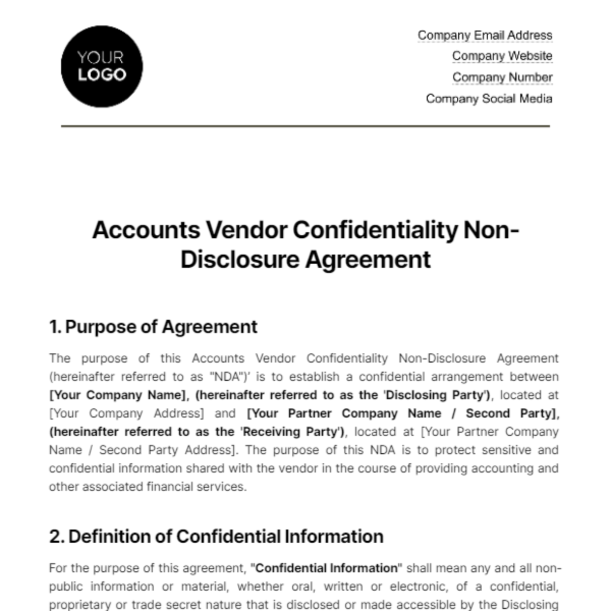 Accounts Vendor Confidentiality NDA Template