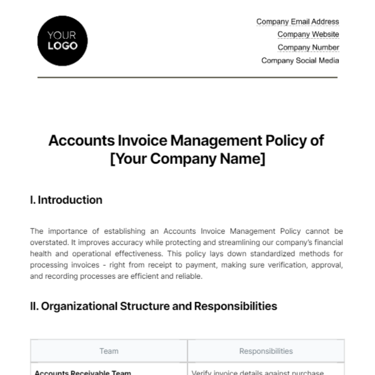 Accounts Invoice Management Policy Template