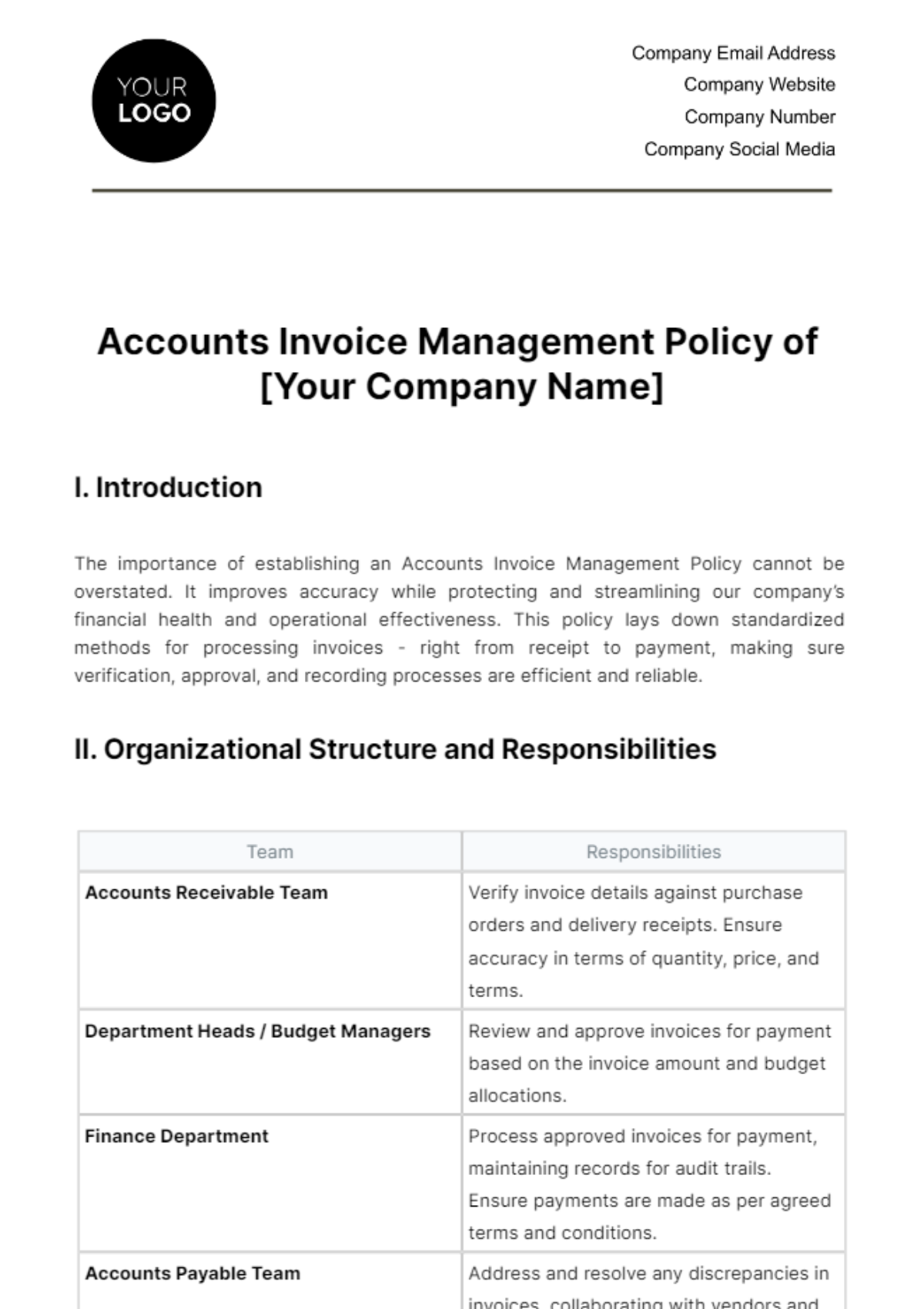 Free Accounts Invoice Management Policy Template