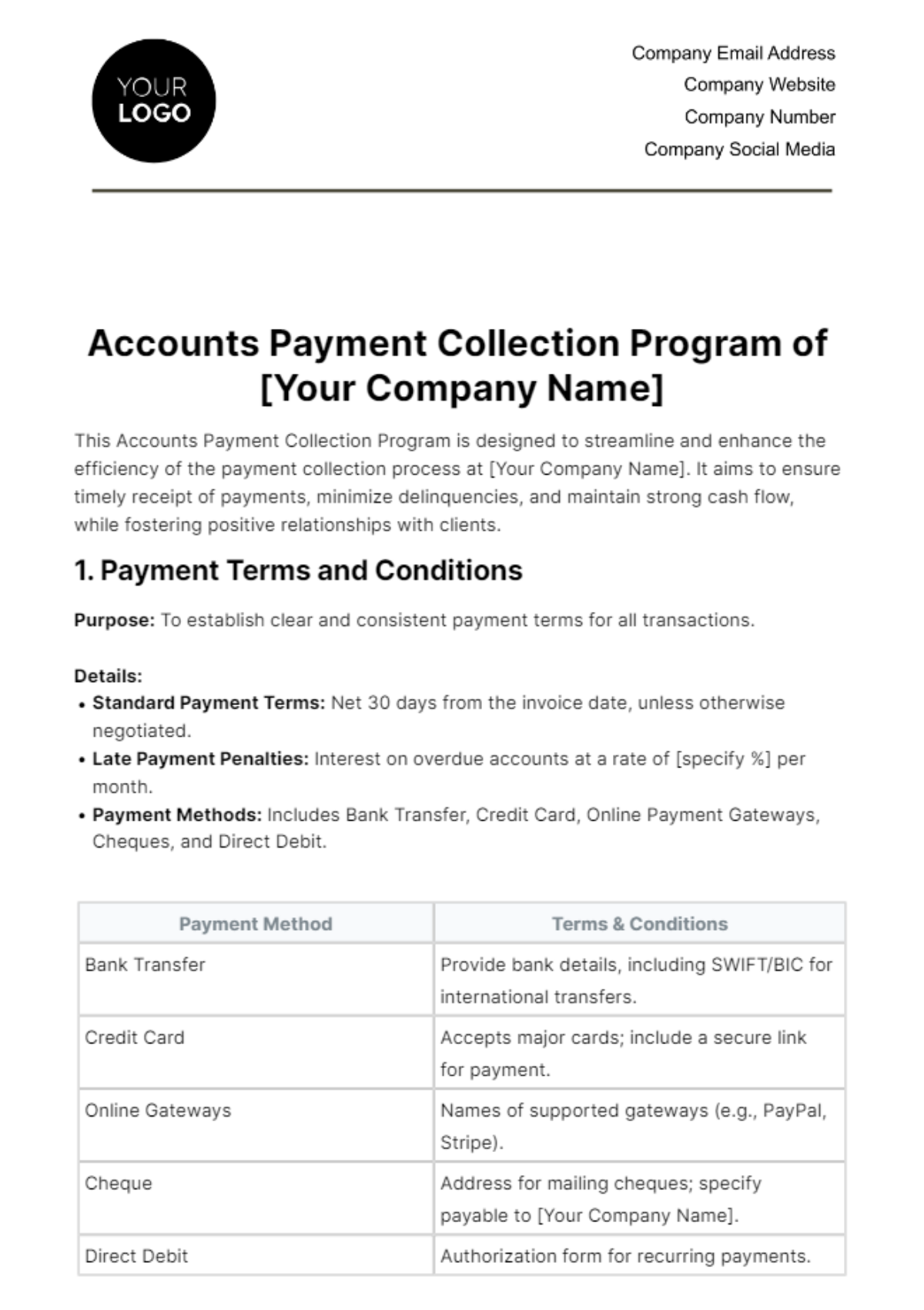 Free Accounts Payment Collection Program Template