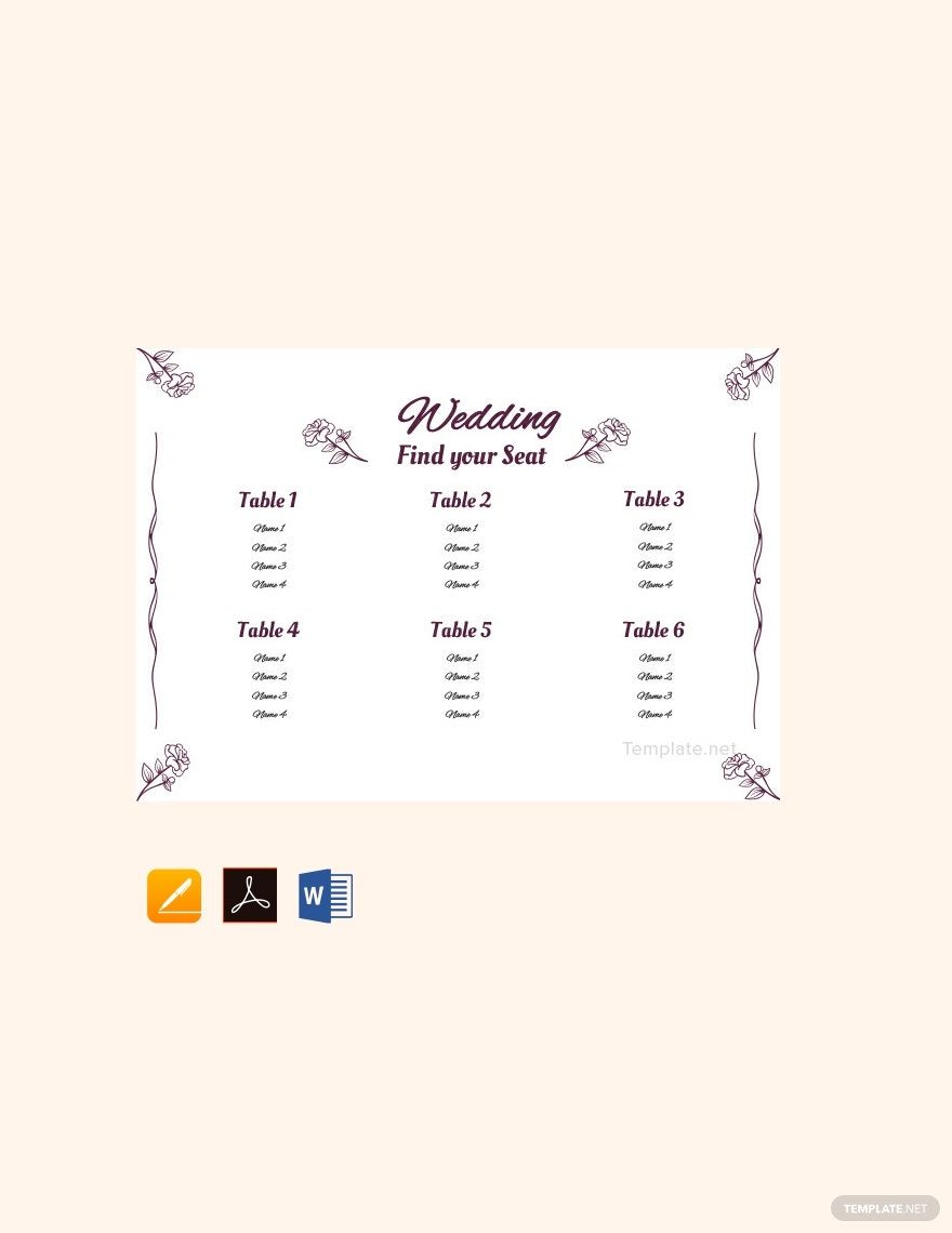 Simple Wedding Seating Chart Template in Word, Google Docs, PDF, Apple Pages