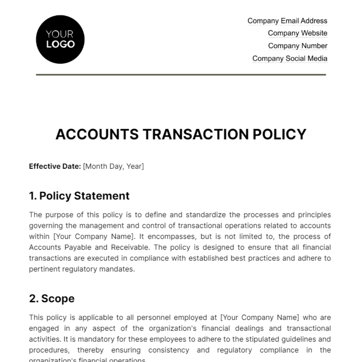 Free Accounts Transaction Policy Template