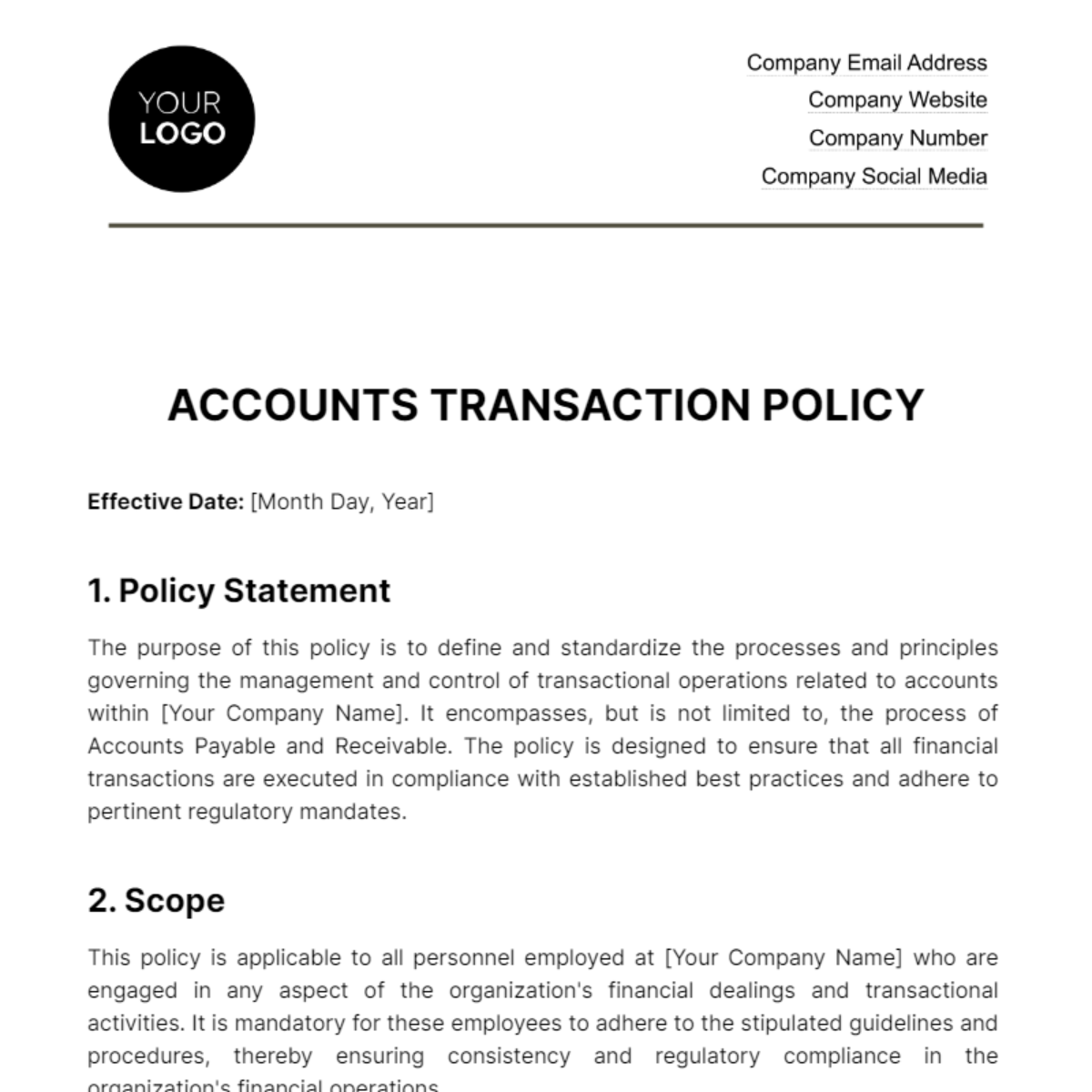 Accounts Transaction Policy Template - Edit Online & Download