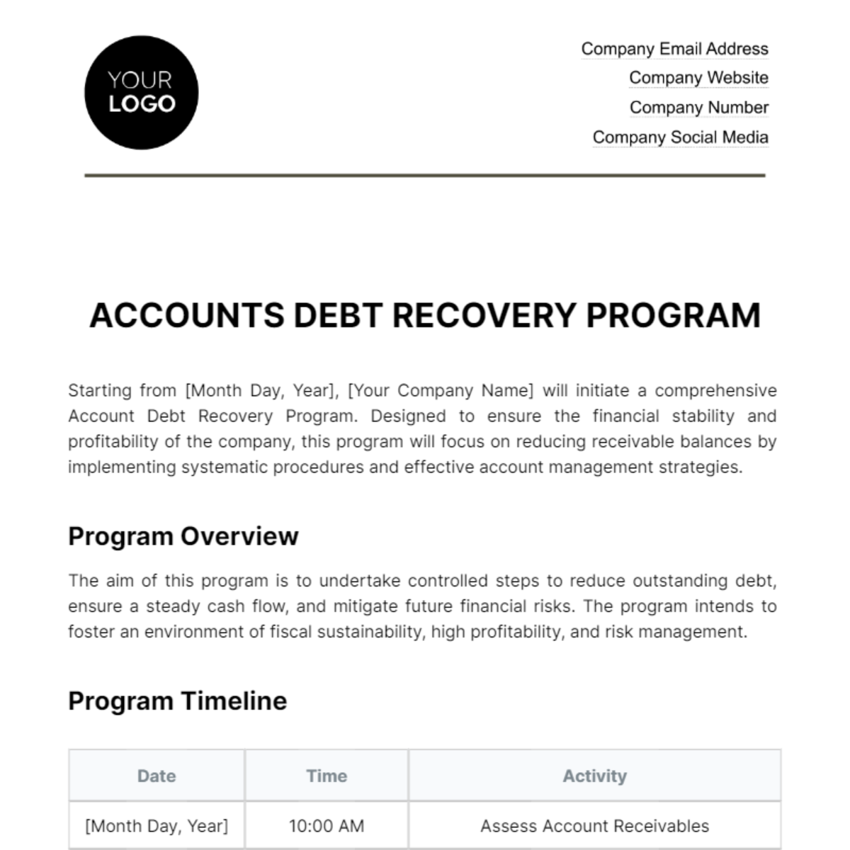 Free Accounts Debt Recovery Program Template
