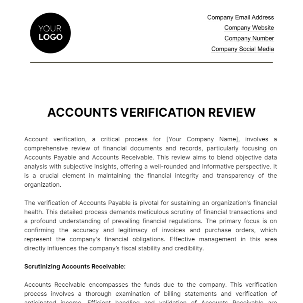Free Accounts Verification Review Template