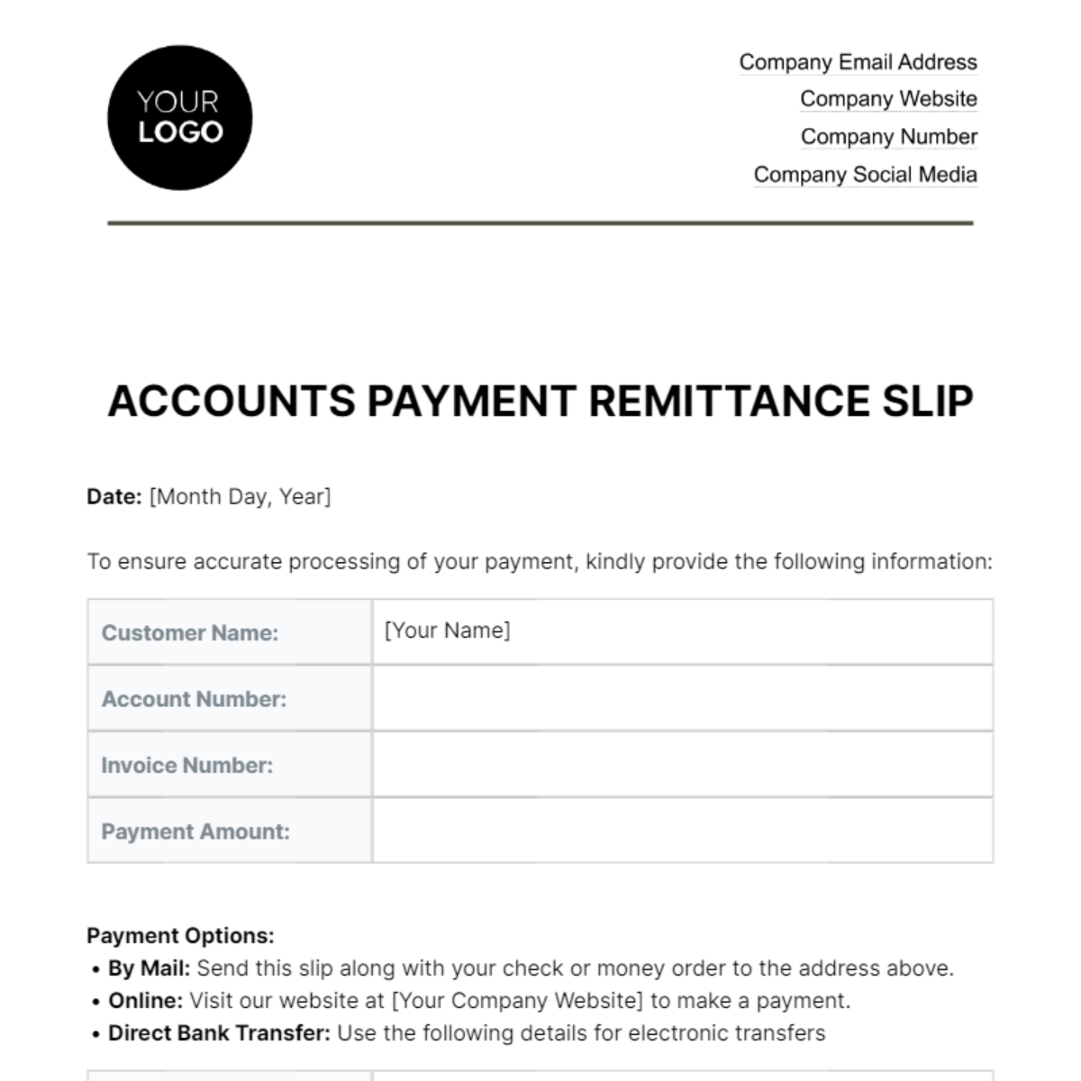 Accounts Payment Remittance Slip Template Edit Online & Download