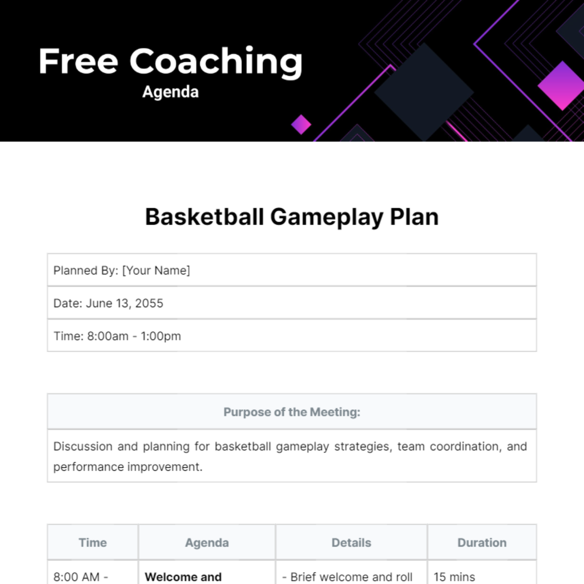 Coaching Agenda Template