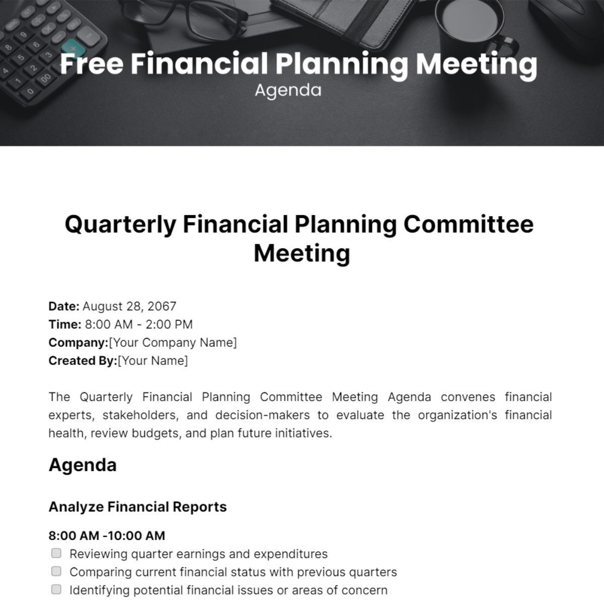 Financial Planning Meeting Agenda  Template - Edit Online & Download