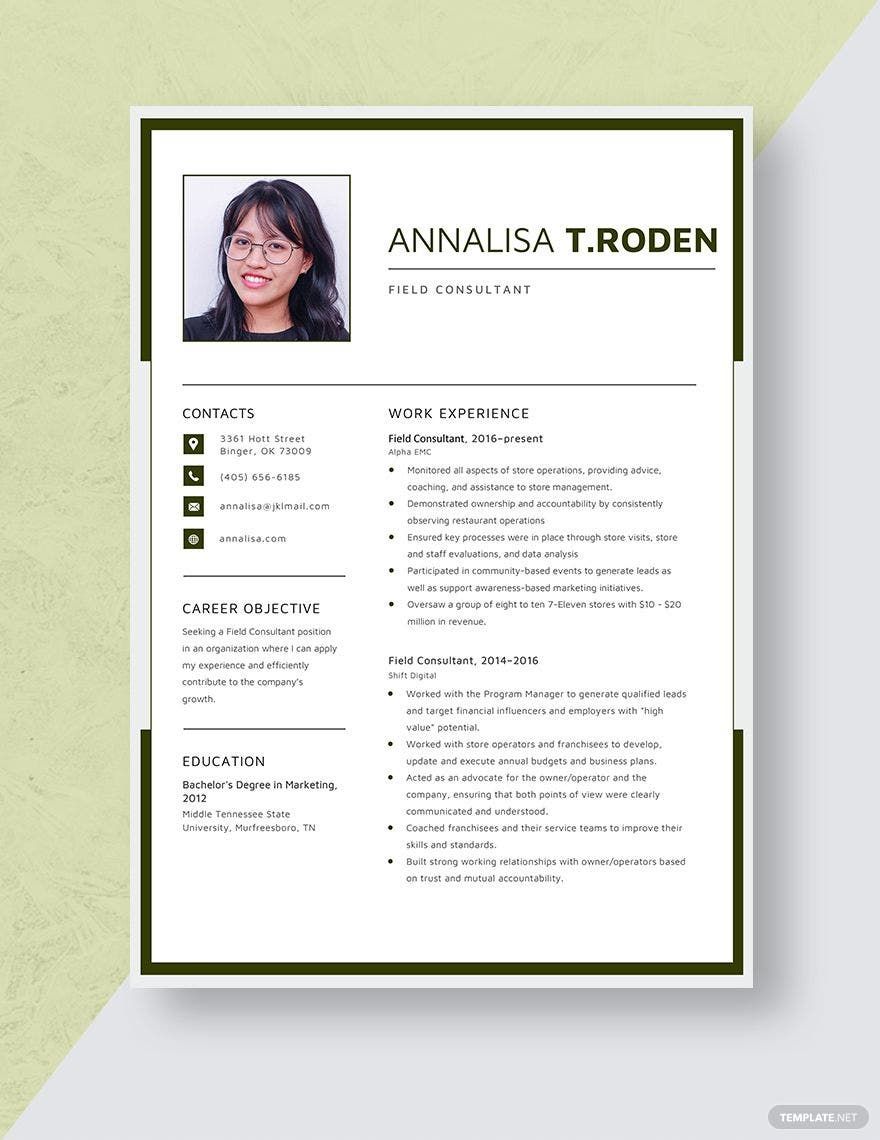 Field Consultant Resume