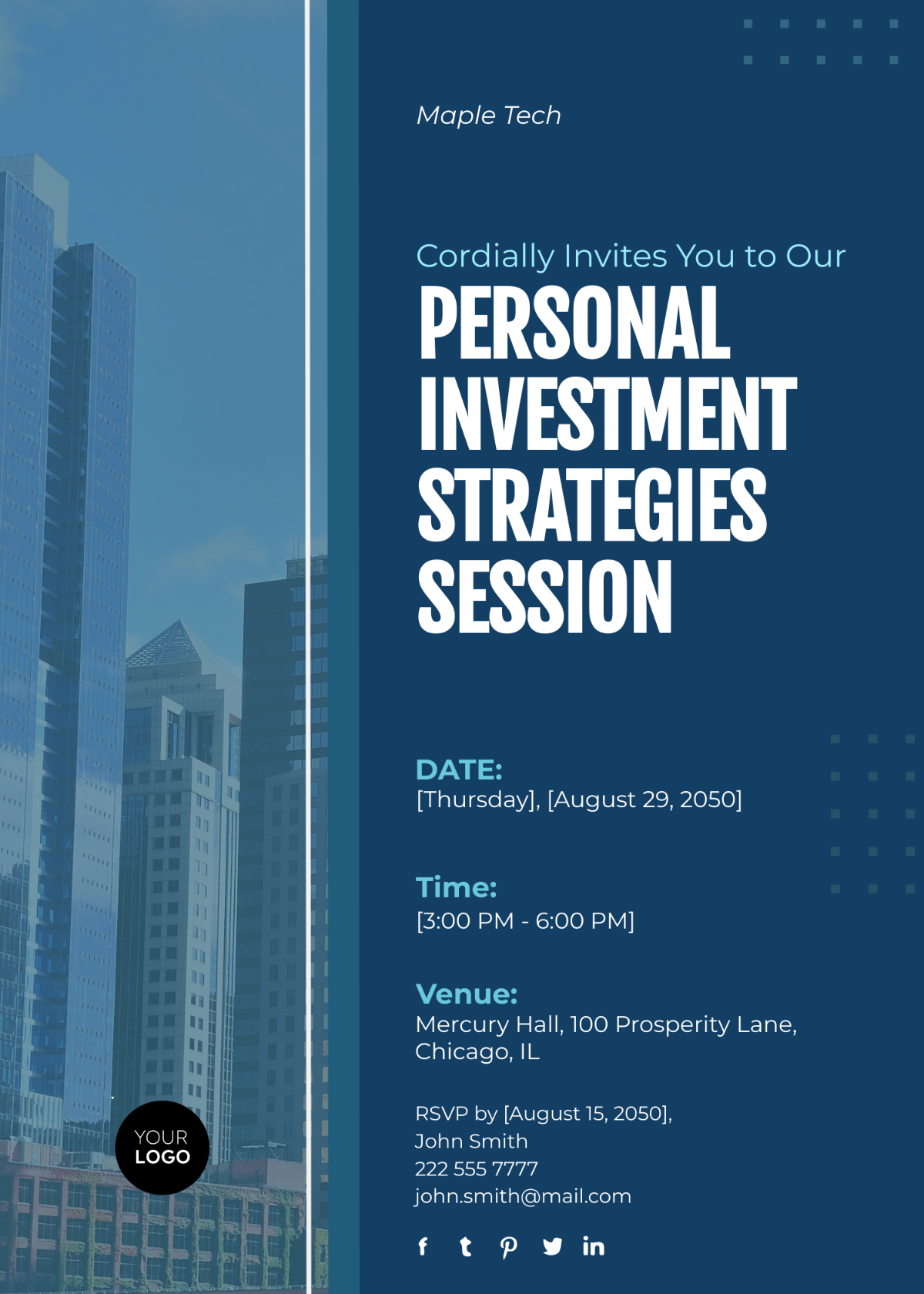 Personal Investment Strategies Session Invitation Card Template