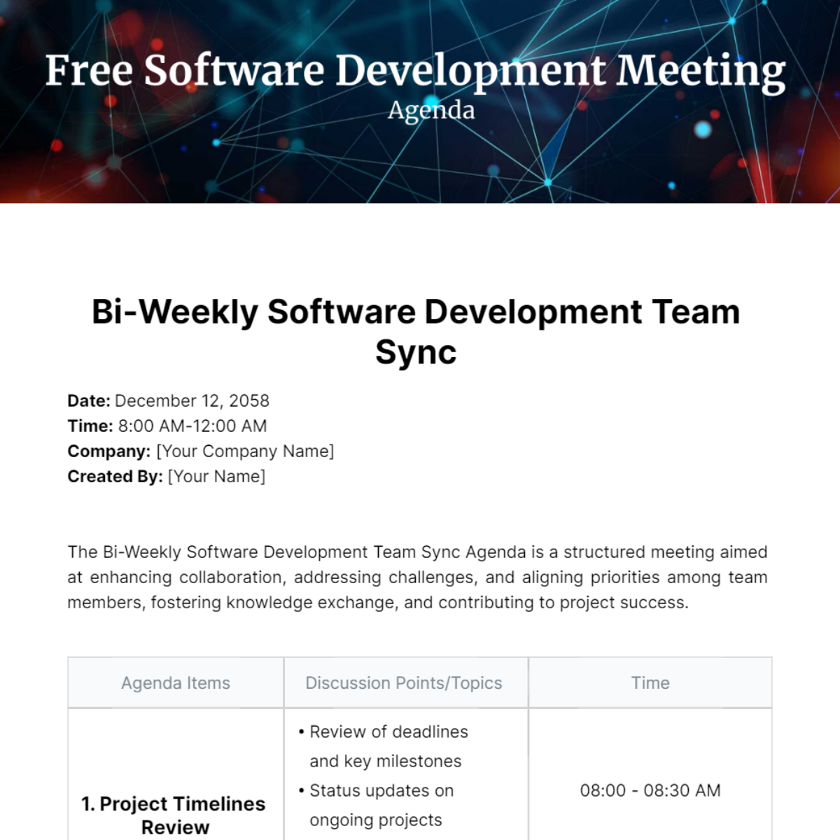 Software Development Meeting Agenda  Template