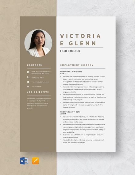 FREE Field Resume Template - Download in Word, Apple Pages | Template.net