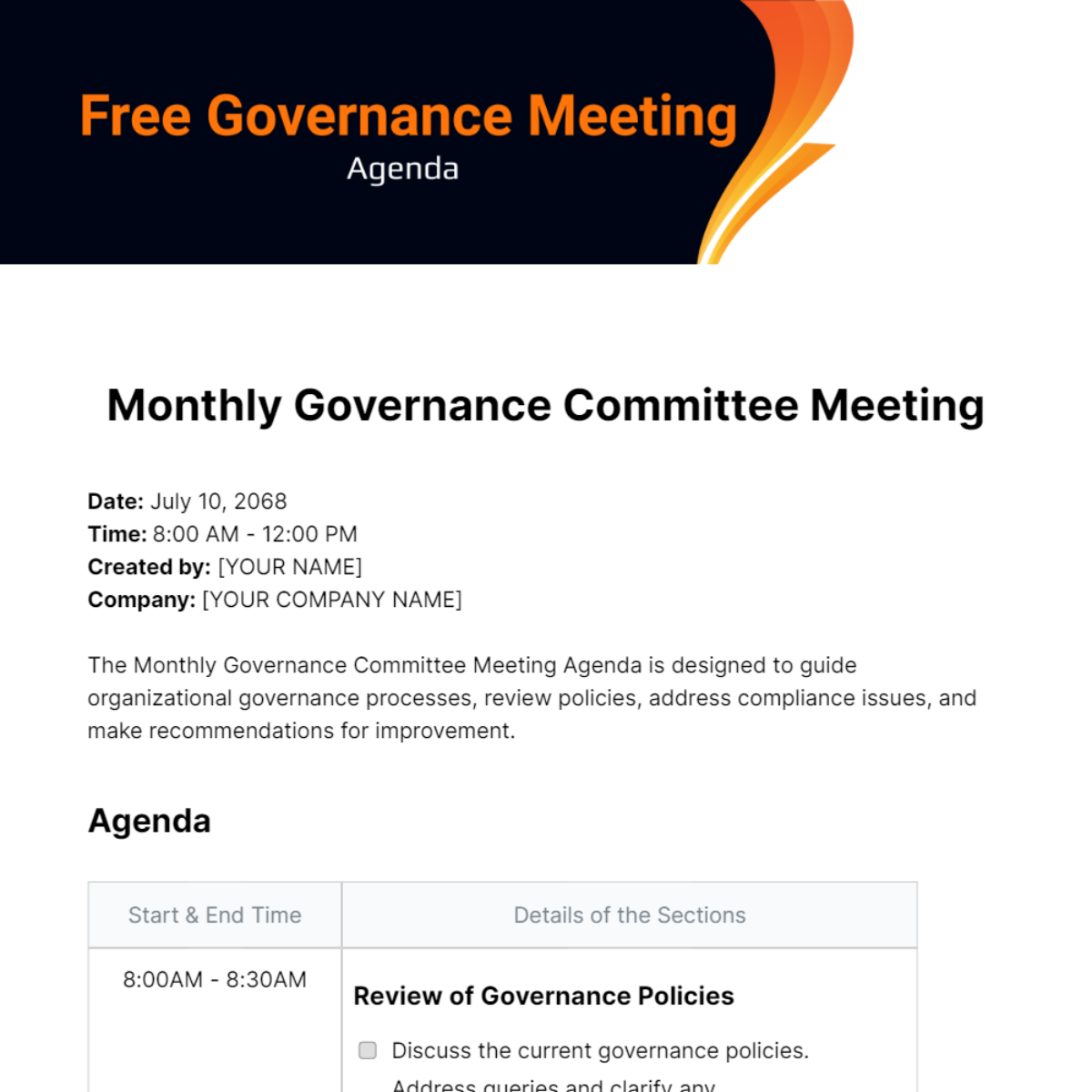 Governance Meeting Agenda  Template