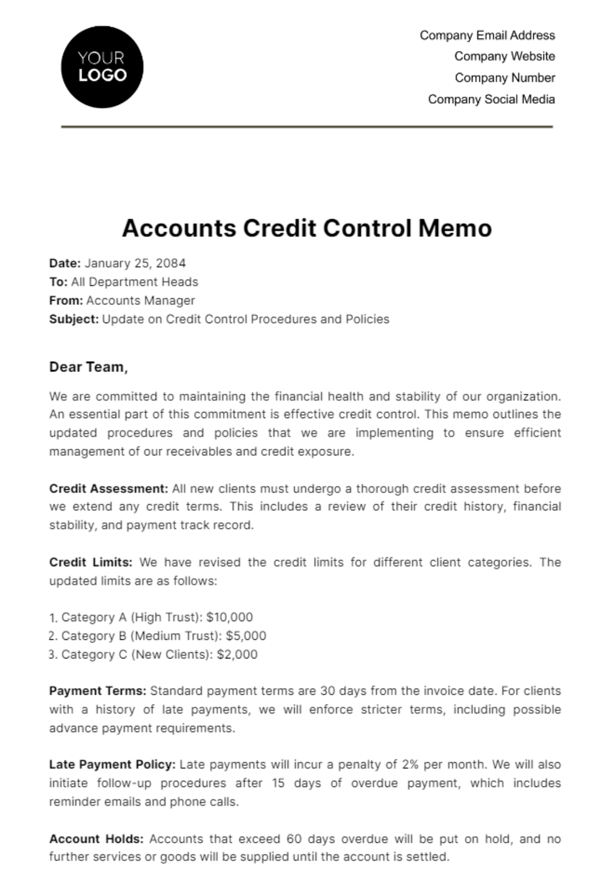 Free Accounts Credit Control Memo Template