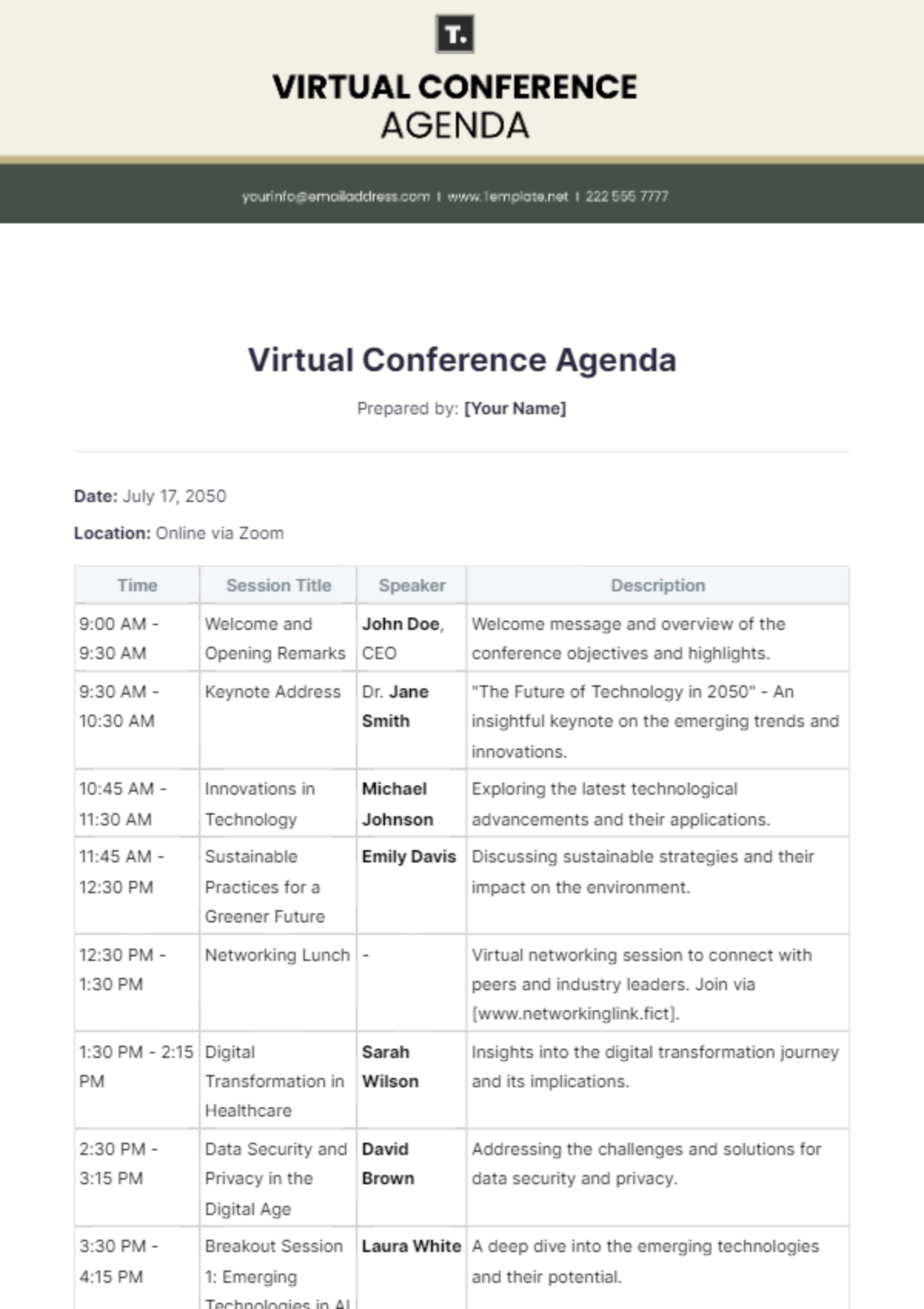 Virtual Conference Agenda Template - Edit Online & Download