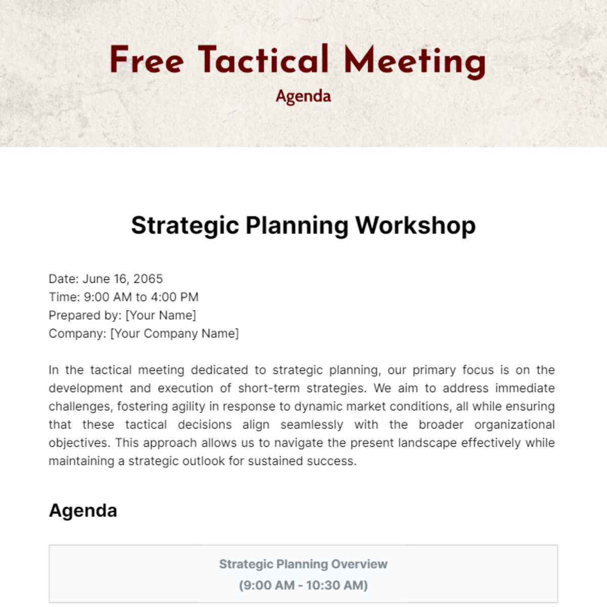 Tactical Meeting Agenda Template