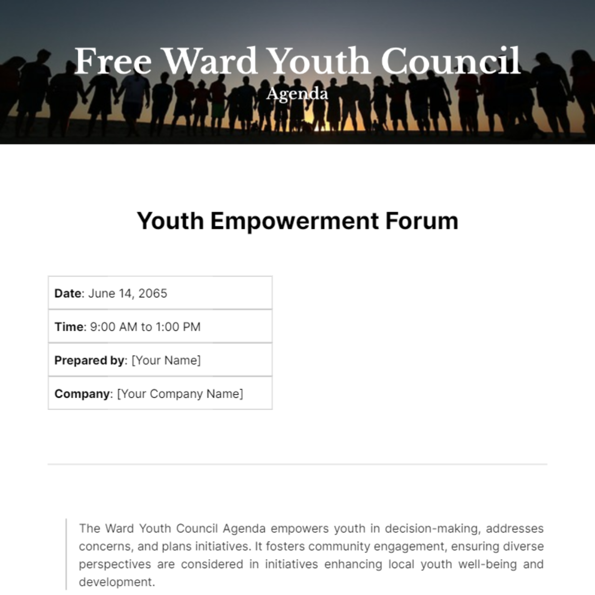 Ward Youth Council Agenda Template