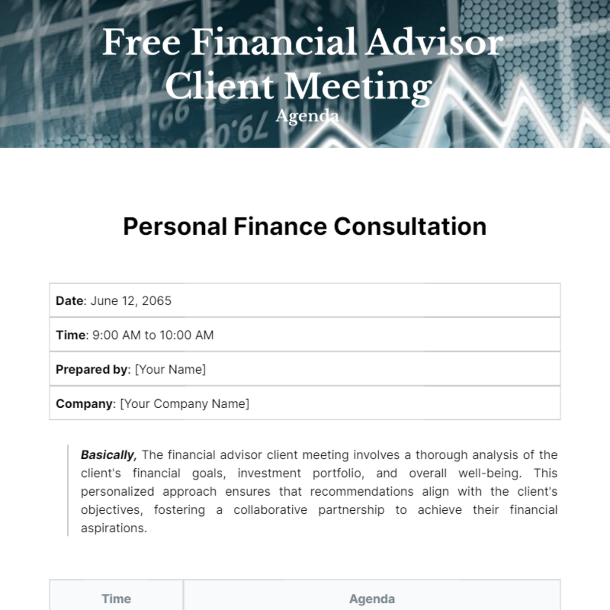 Financial Advisor Client Meeting Agenda Template