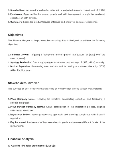 Free Finance Mergers & Acquisitions Restructuring Plan Template to Edit Online