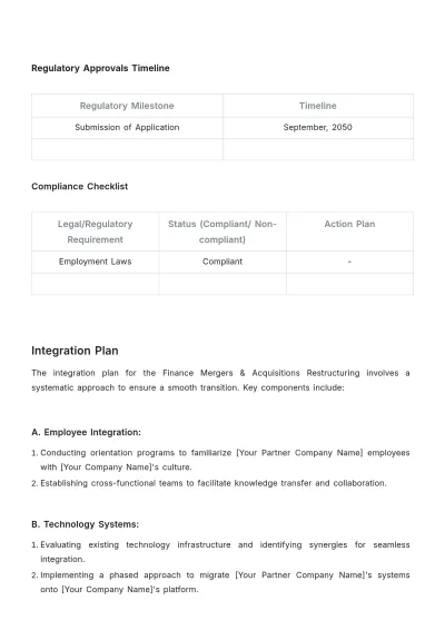 Free Finance Mergers & Acquisitions Restructuring Plan Template to Edit Online