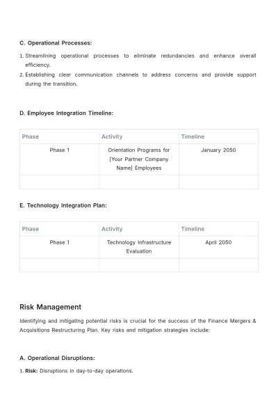 Free Finance Mergers & Acquisitions Restructuring Plan Template to Edit Online