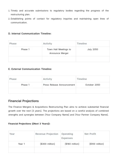 Free Finance Mergers & Acquisitions Restructuring Plan Template to Edit Online