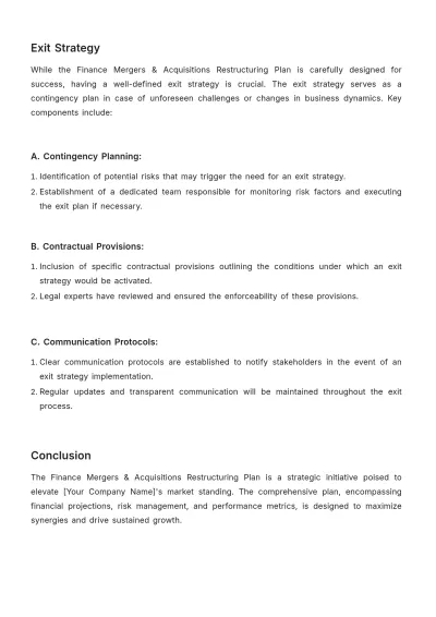 Free Finance Mergers & Acquisitions Restructuring Plan Template to Edit Online