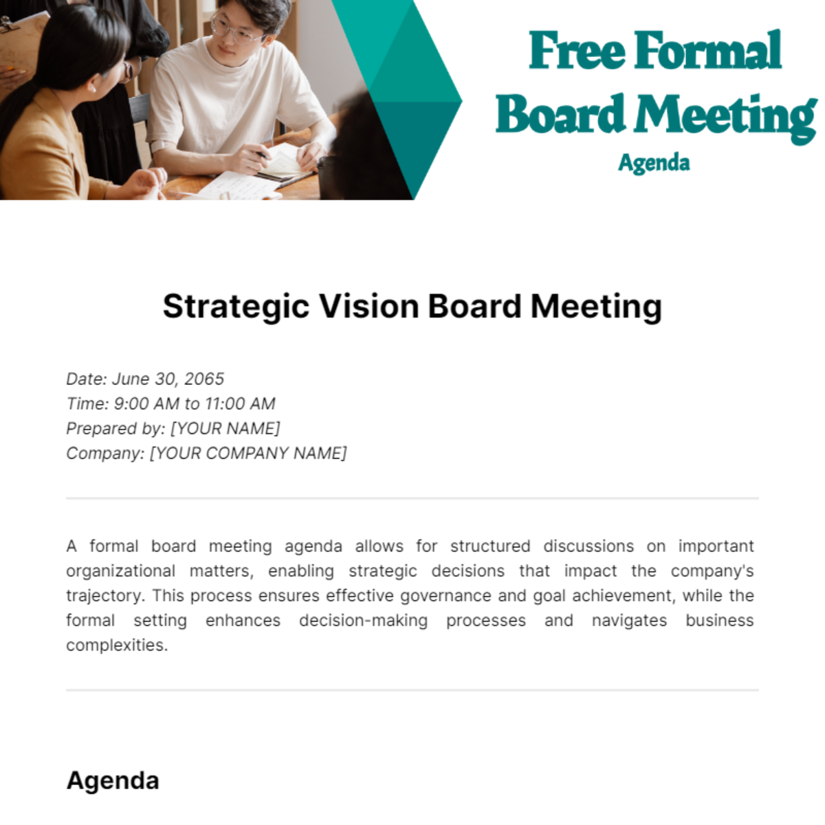 Formal Board Meeting Agenda Template