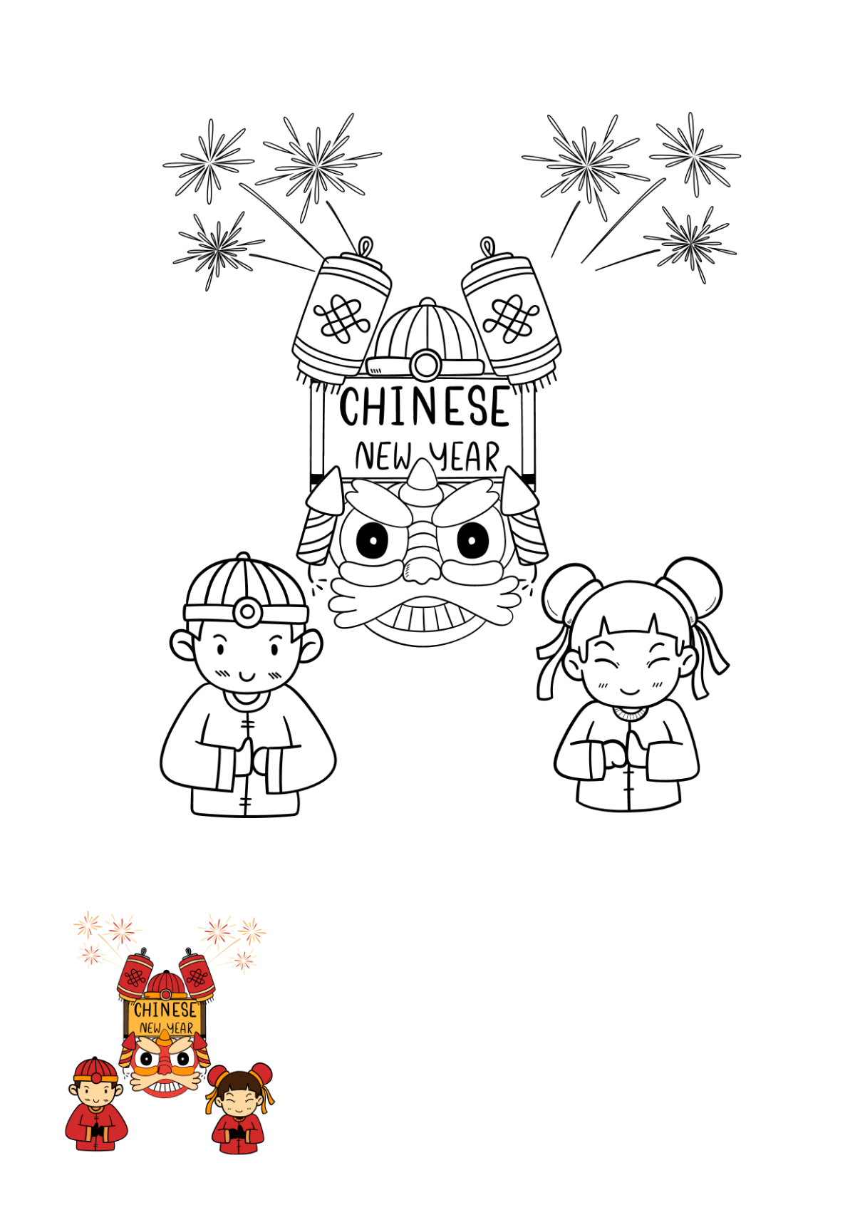 Chinese New Year Coloring Pages for Kindergarten Template