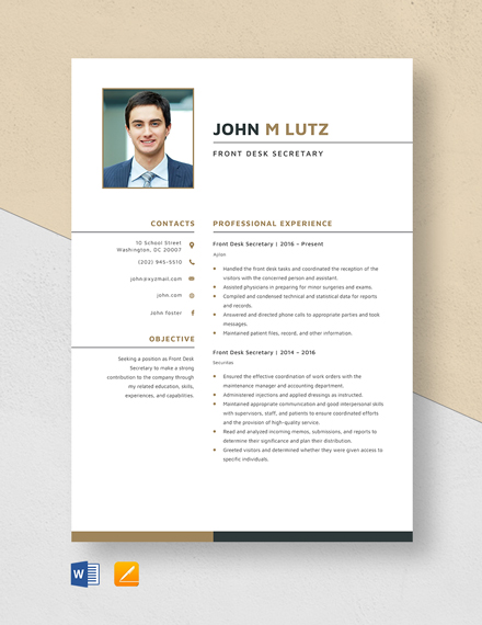 Free Front Desk Representative Resume - Download in Word, Apple Pages ...